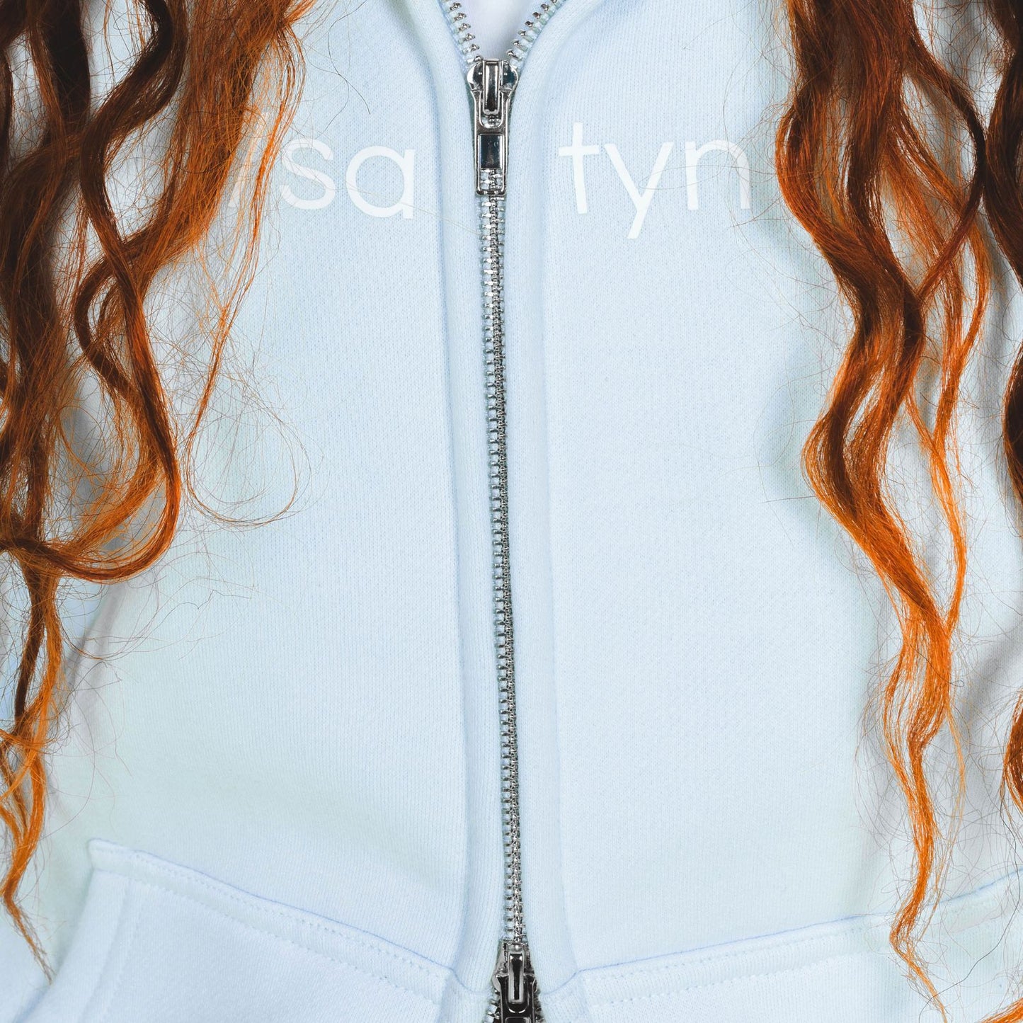 Hoodie Zip /satyn - Cyan SOLD OUT