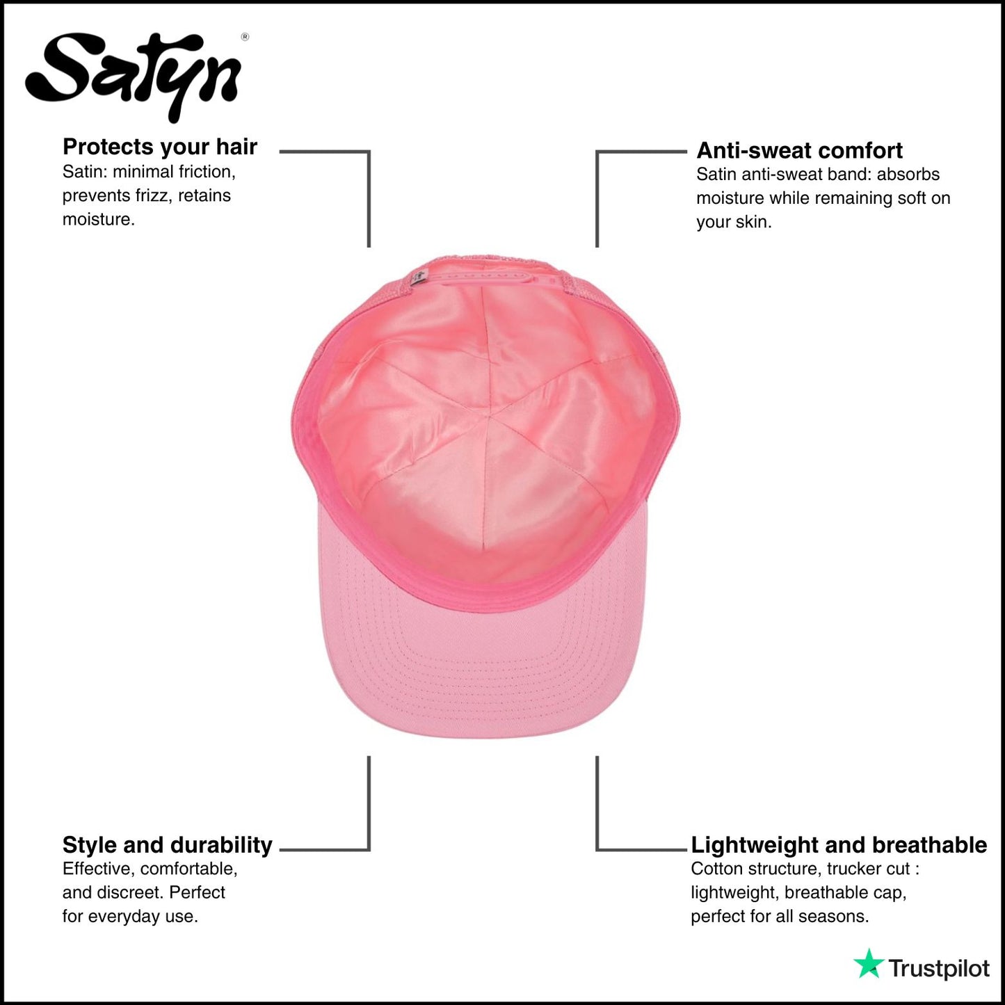 SatynCap Pink- Satin inside