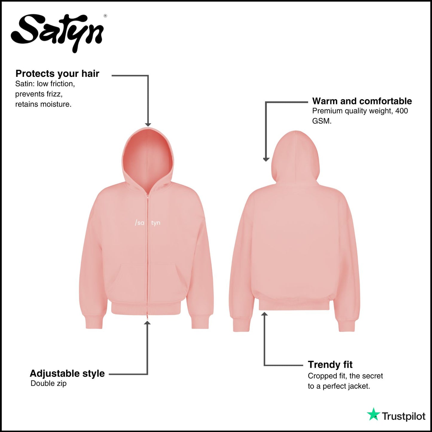 Hoodie Zip /satyn - Pink Evian - SOLD OUT