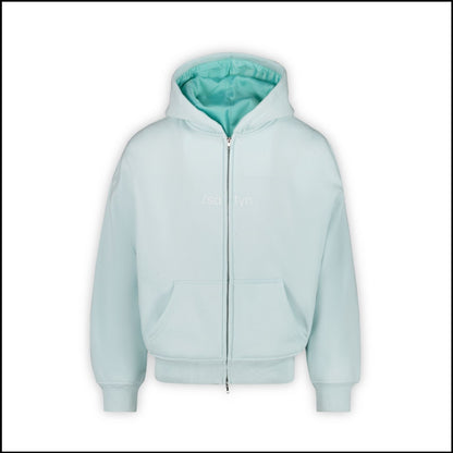 Hoodie Zip /satyn - Cyan SOLD OUT